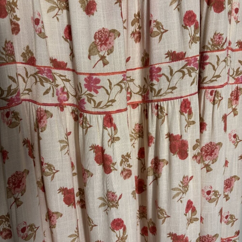 Floral Boho Maxi Skirt By Rose+Olive Resort M Beige & Pink Tiered Elastic Waist - Picture 5 of 11